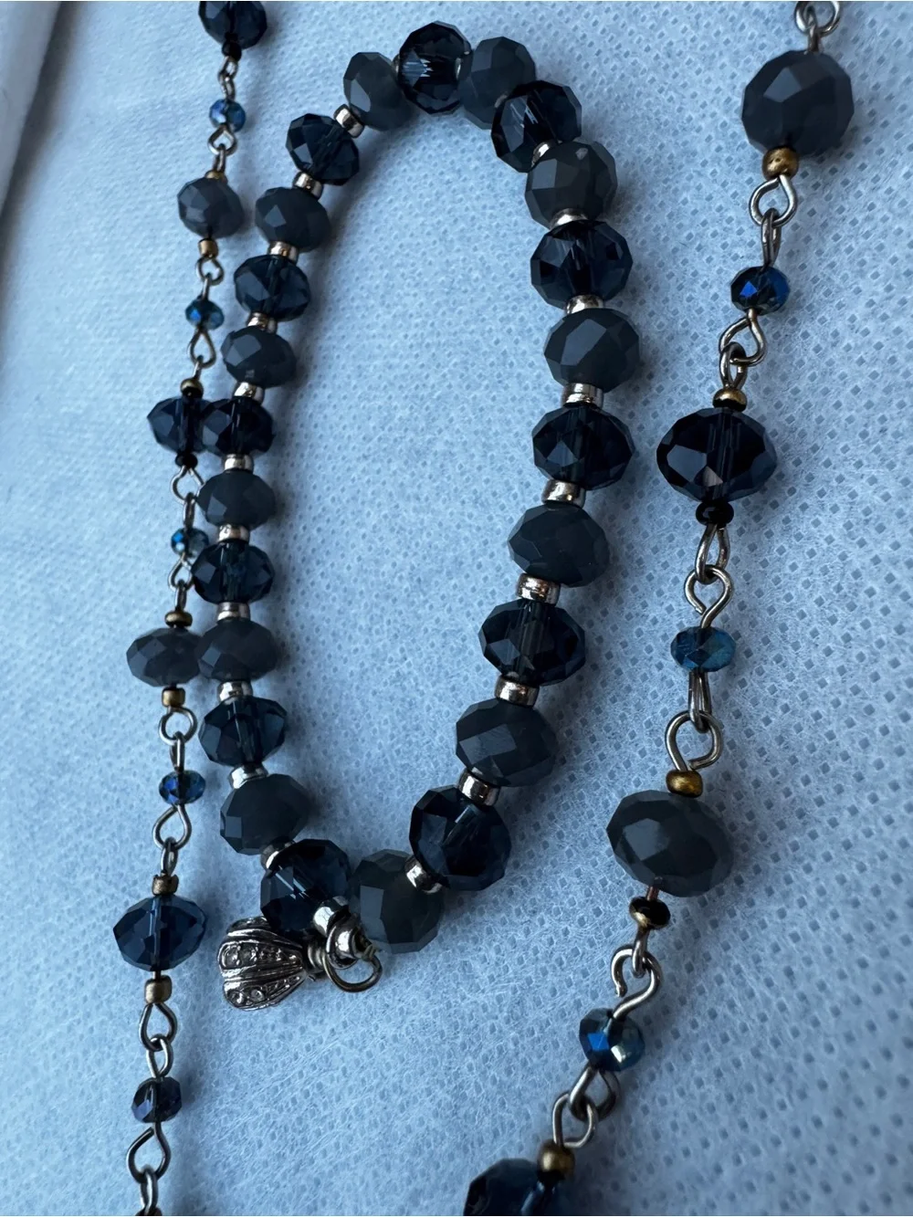 Black Gray Blue Beaded Necklace and Bracelet Set
